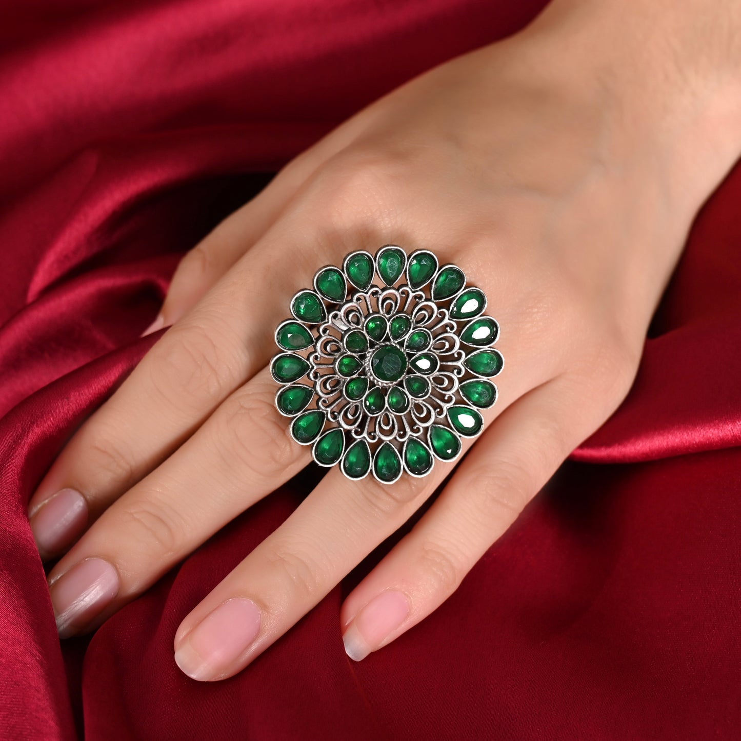 Tanusha Jewels Oxidised Brass Adjustable Ring For Womens & Girls