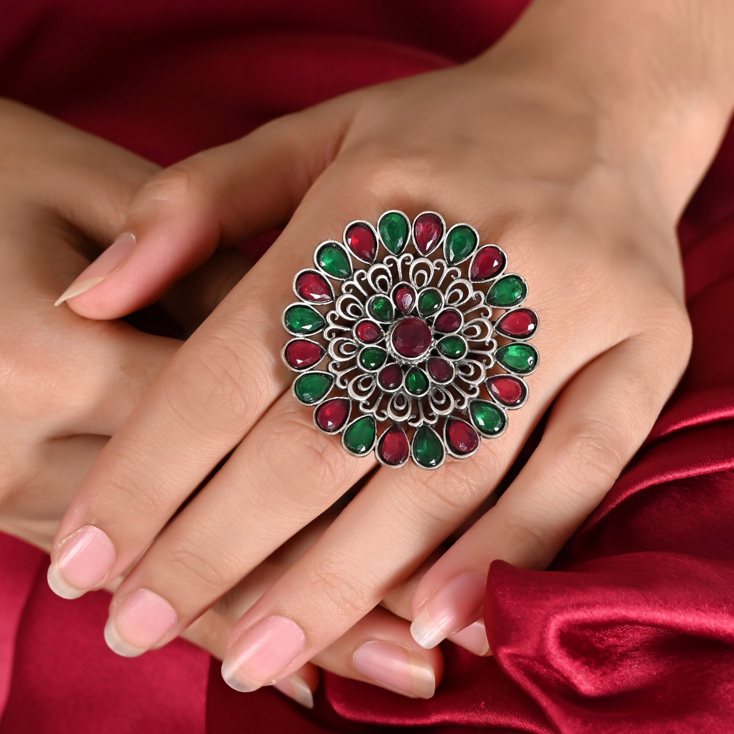 Tanusha Jewels Oxidised Brass Adjustable Ring For Womens & Girls
