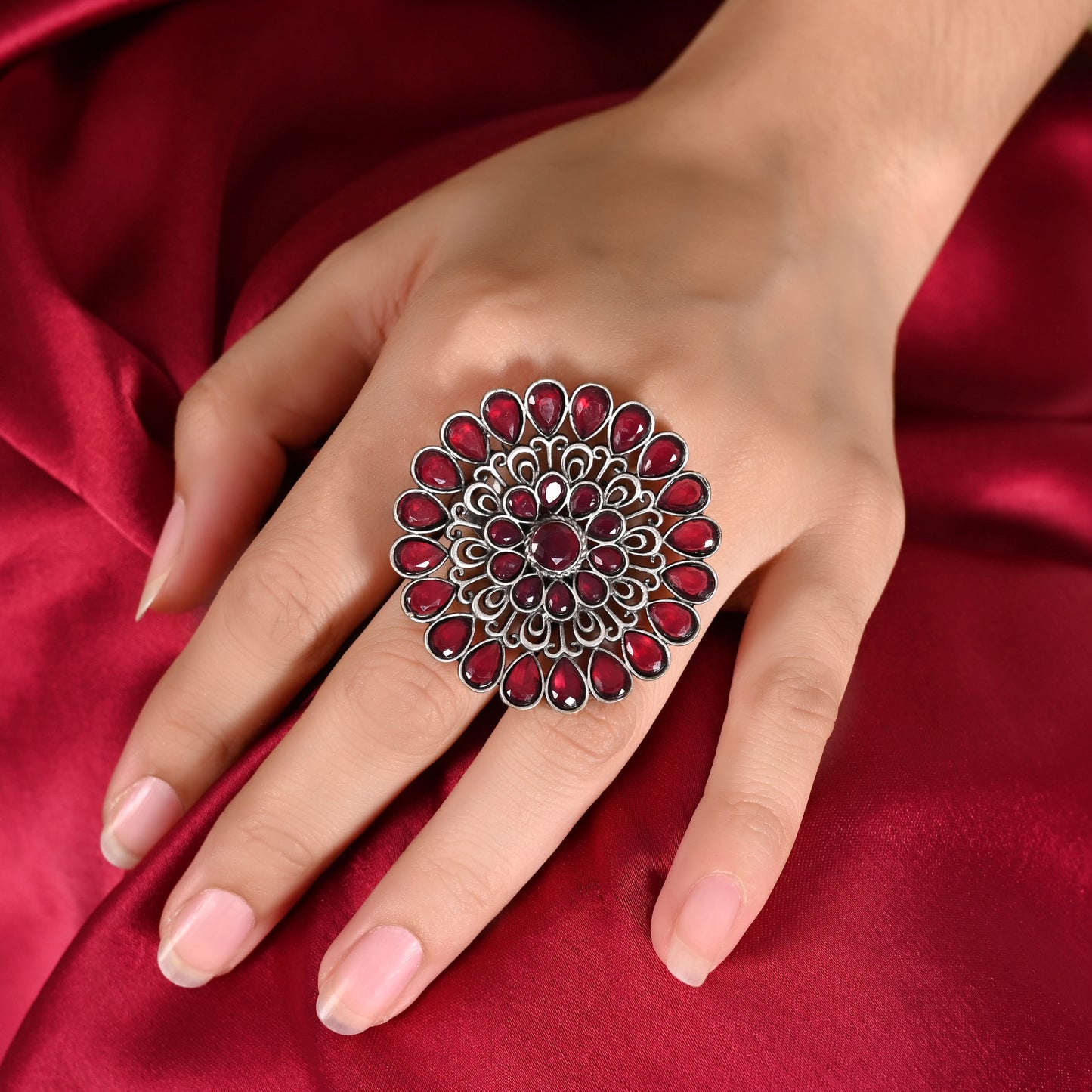 Tanusha Jewels Oxidised Brass Adjustable Ring For Womens & Girls