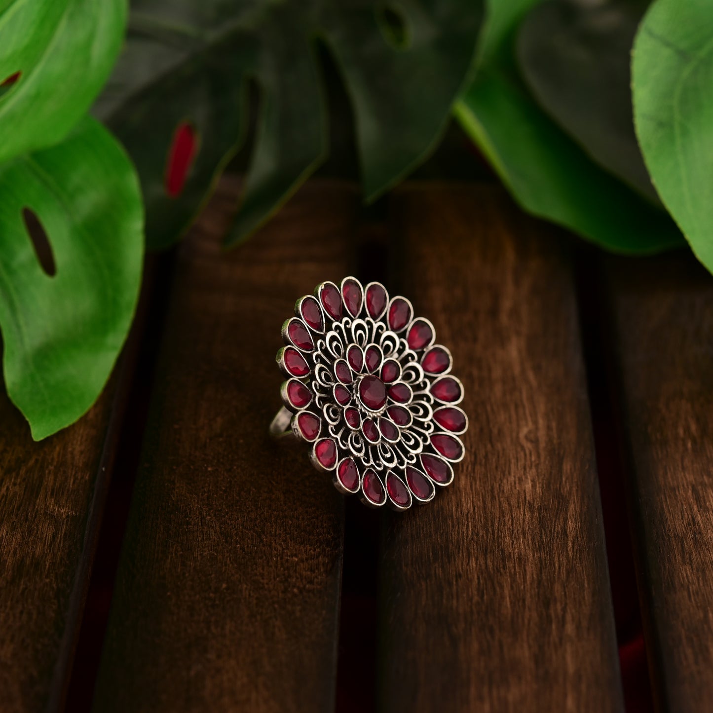 Tanusha Jewels Oxidised Brass Adjustable Ring For Womens & Girls