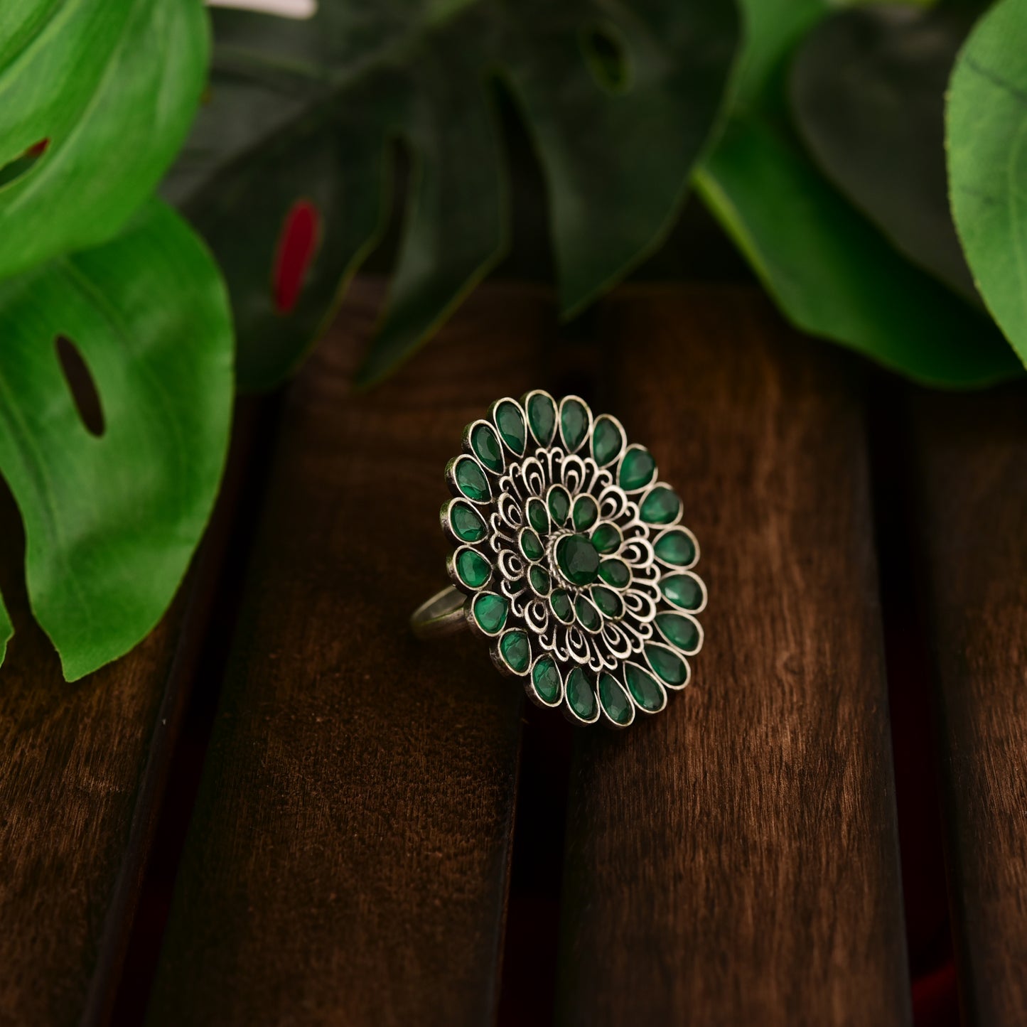 Tanusha Jewels Oxidised Brass Adjustable Ring For Womens & Girls