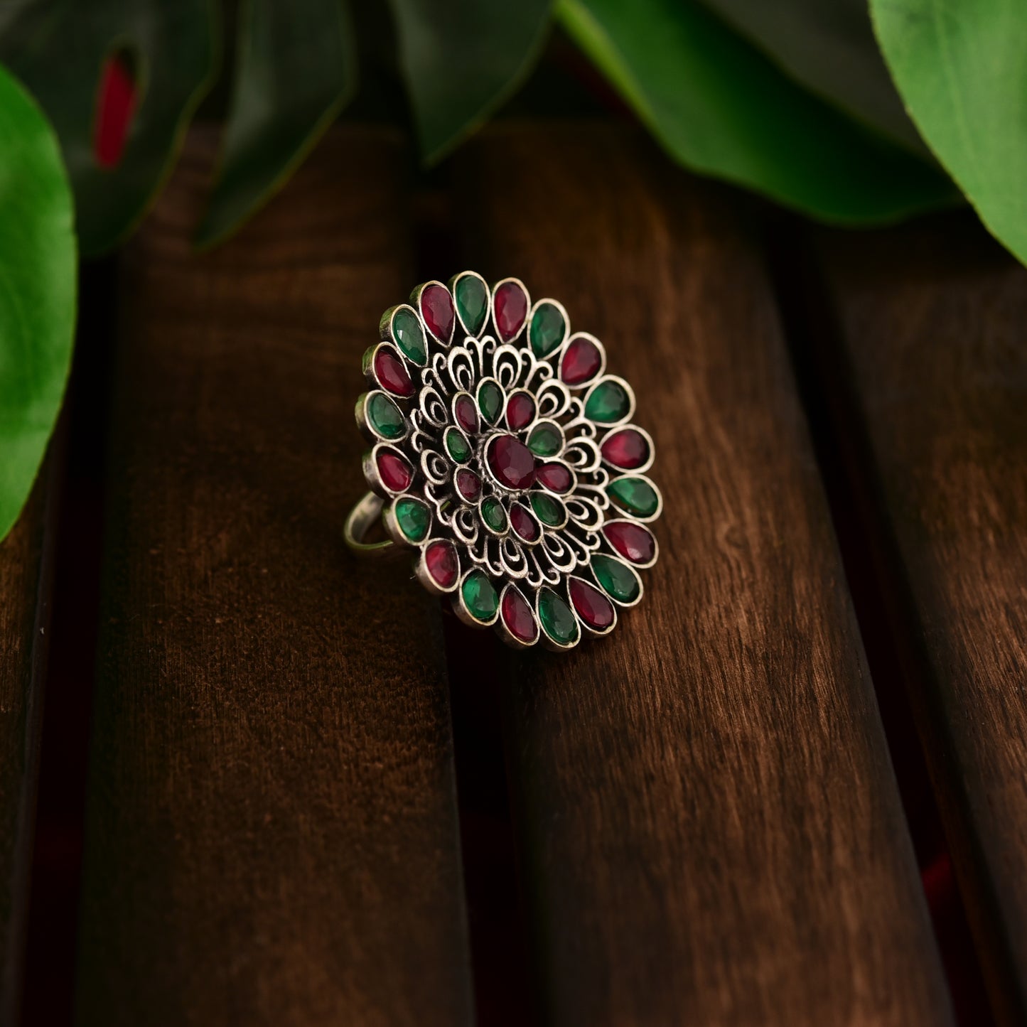 Tanusha Jewels Oxidised Brass Adjustable Ring For Womens & Girls