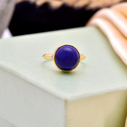 Handmade Gold Plated Blue Stone Ring | Lapis Lazuli Style, Boho