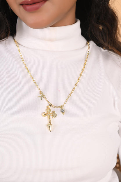 Custom Birthstone Initial Cross Necklace: Personalized Gold Plated Brass Jewelry