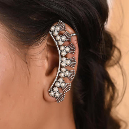 Handmade Silver Ear cuffs for women, Earrings Pack of 1, Pearl Beaded Earrings
