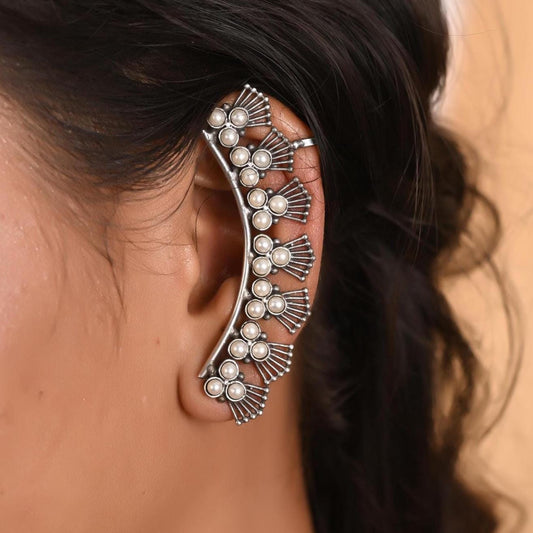 Handmade Silver Ear cuffs for women, Earrings Pack of 1, Pearl Beaded Earrings