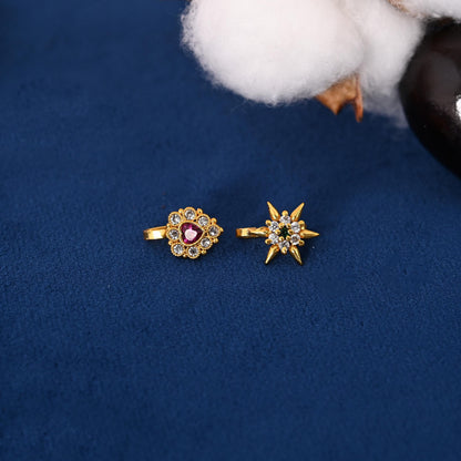 Gold Plated American Diamond Nose Stud Set: Non-Piercing Nose Pins