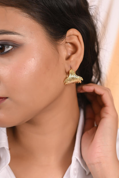 Gold Plated Leafy Silver Hoop Earrings: Brass Statement Jewelry