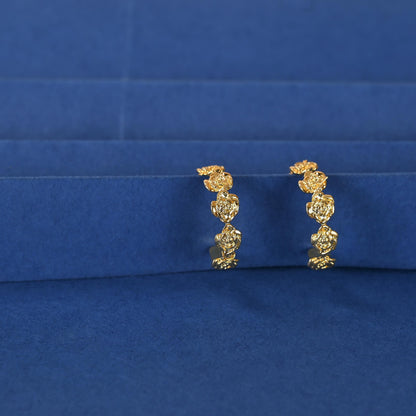 Floral Hoop Earrings: Gold/Silver Plated Brass Statement Jewelry