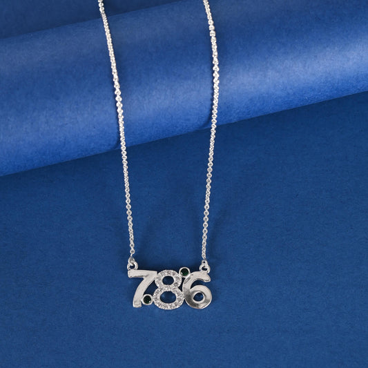 Zircon Studded 786 Pendant Necklace, Religious Charm