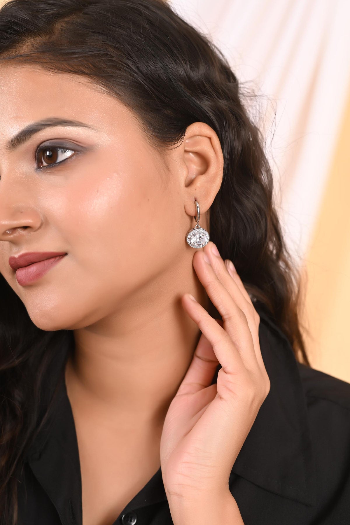 Gold & Silver Plated Oval Hoop Earrings: Brass Dangle Zircon