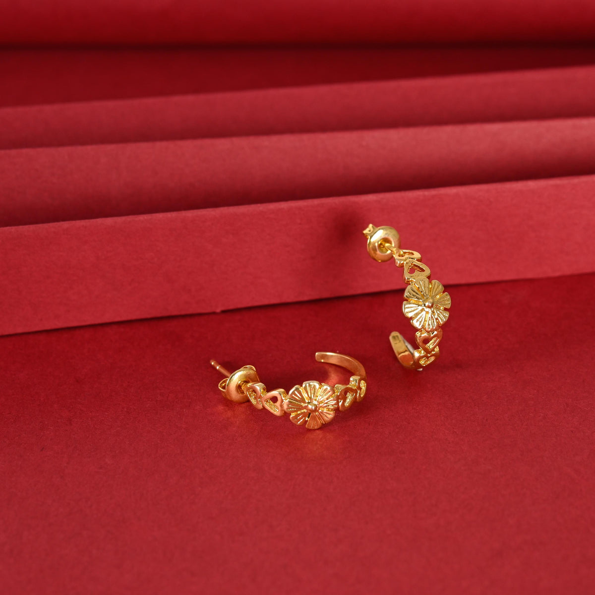 Gold Plated Floral Hoop Earrings: Brass Statement Jewelry