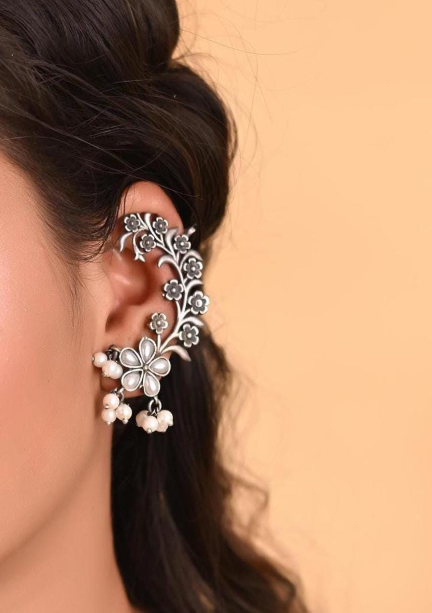 Handmade cuff Earrings for Women, Silver Plated Ear Cuffs for Girls