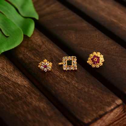 Gold Plated Nose Pin: American Diamond No Pierce Nose Ring