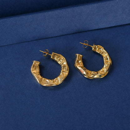Gold Plated Brass Hoop Earrings: Asymmetrical Statement Jewelry
