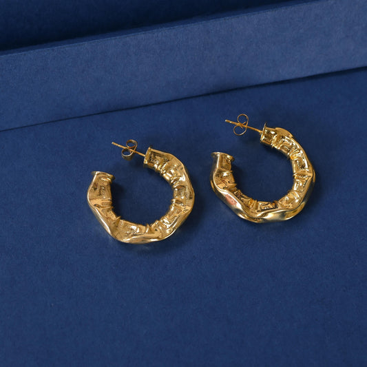 Gold Plated Brass Hoop Earrings: Asymmetrical Statement Jewelry