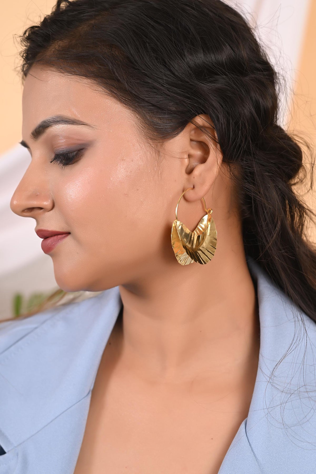Gold Plated Brass Hoop Earrings Statement Jewelry for women and Girls