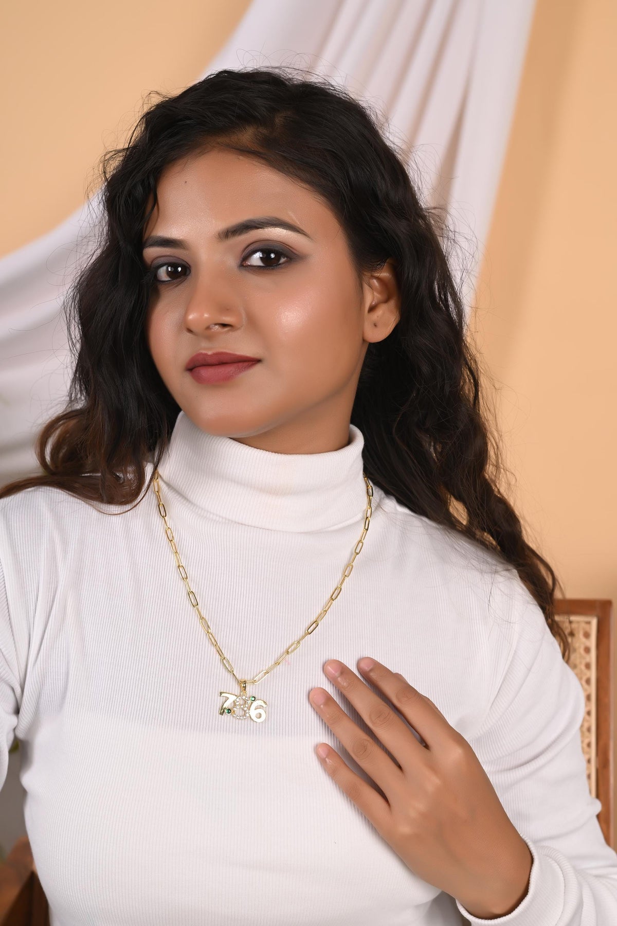 Zircon Studded 786 Pendant, Silver/Gold Plated Religious Necklace
