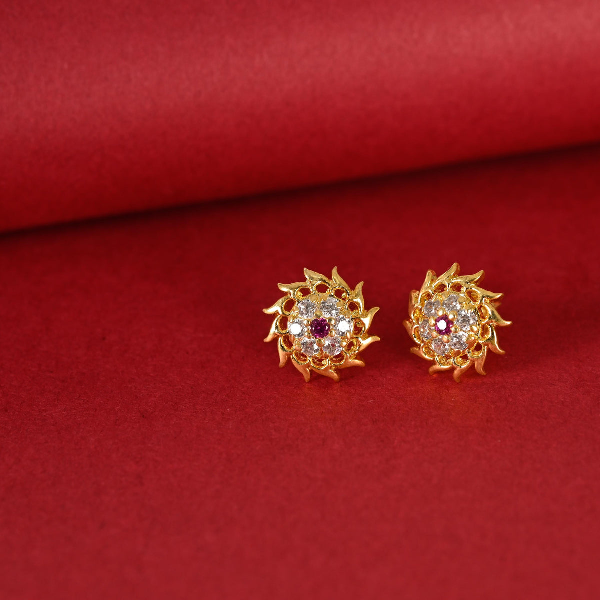 Handmade Gold Studs for Women, Zircon Studded Earring
