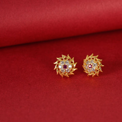 Handmade Gold Studs for Women, Zircon Studded Earring