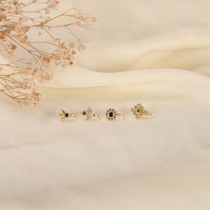 Gold Plated Nose Stud Set: American Diamond, Non-Piercing, Pack of 4