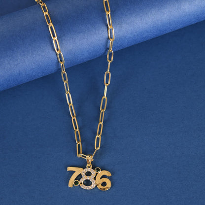 Zircon Studded 786 Pendant, Silver/Gold Plated Religious Necklace