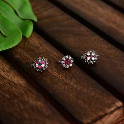 Zircon Silver Plated Nose Studs, Non Piercing Nosepin Set