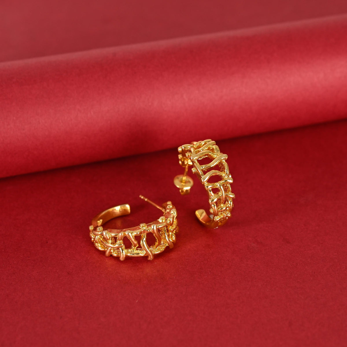 Gold Plated Asymmetrical Hoop Earrings for Women and Girls