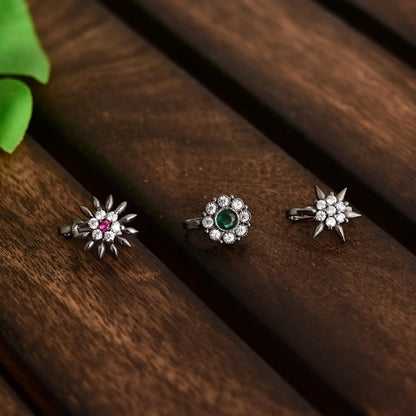 Zircon Studded Clip On Nosepin Set, Non Piercing Nose Studs