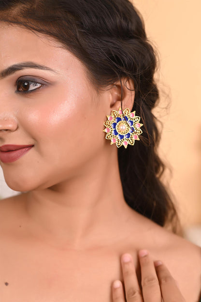 Handcrafted Meenakari Enamel Stud Earrings with Pearl