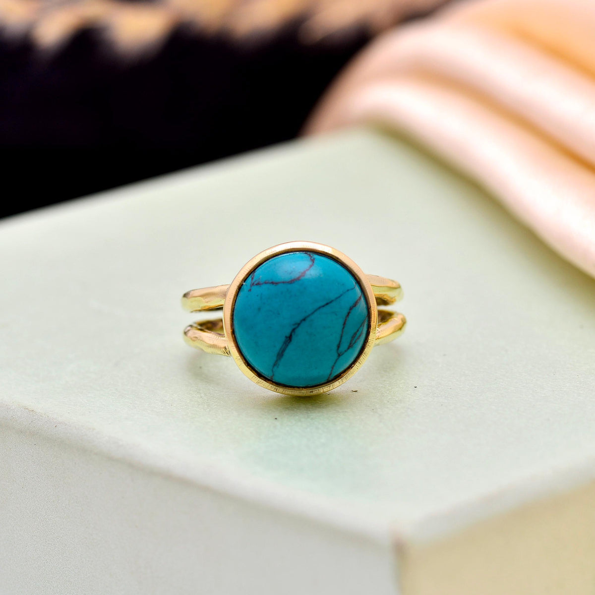 Handmade Turquoise Stone Gold Ring – Boho Statement Jewelry