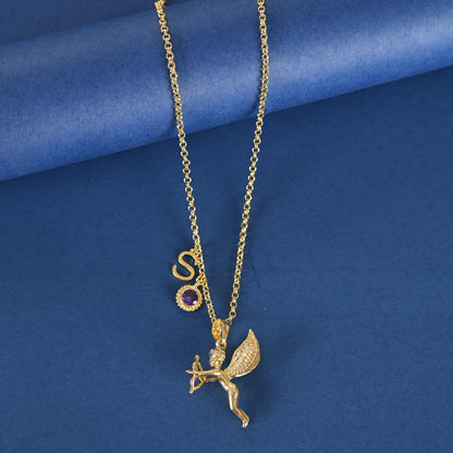 Custom Birthstone Initial Necklace: Personalized Gold Plated Brass Jewelry