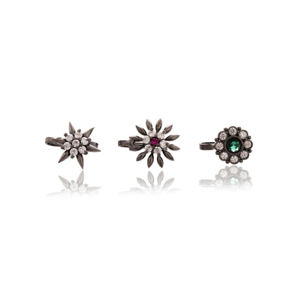 Zircon Studded Clip On Nosepin Set, Non Piercing Nose Studs