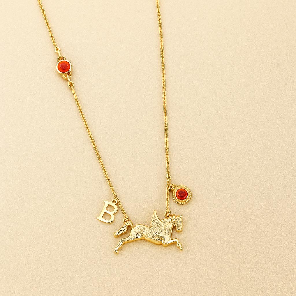 Custom Birthstone Initial Necklace: Personalized Gold Plated Brass Jewelry