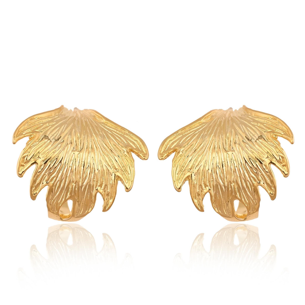 Gold Plated Leafy Silver Hoop Earrings: Brass Statement Jewelry