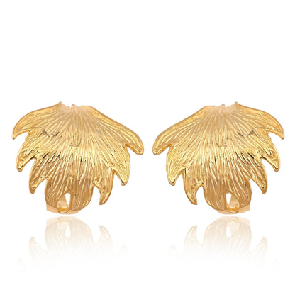 Gold Plated Leafy Silver Hoop Earrings: Brass Statement Jewelry