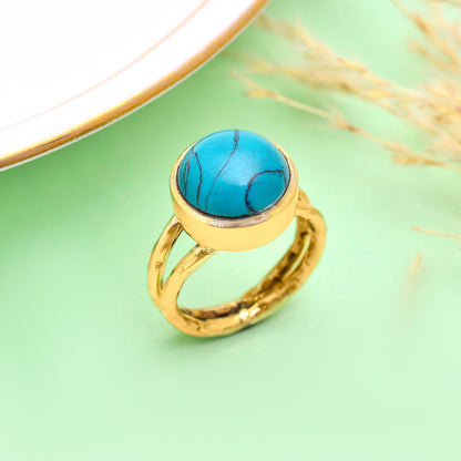 Handmade Turquoise Stone Gold Ring – Boho Statement Jewelry