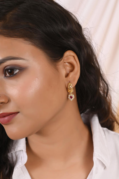 Zircon Heart Hoop Earrings, Gold and Silver Plated