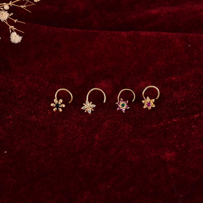 Gold Nose Pin Set for women and Girls, Zircon Studded Studs, Pack of 4