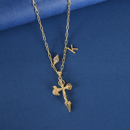 Custom Birthstone Initial Cross Necklace: Personalized Gold Plated Brass Jewelry