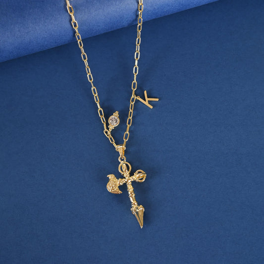 Custom Birthstone Initial Cross Necklace: Personalized Gold Plated Brass Jewelry