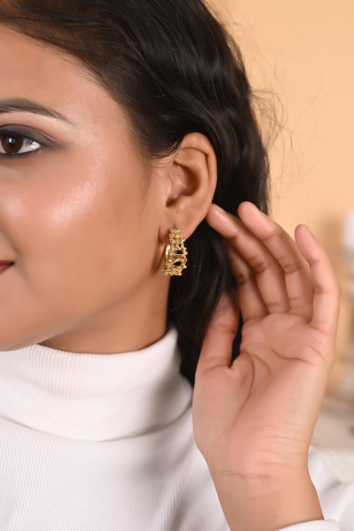 Gold Plated Asymmetrical Hoop Earrings for Women and Girls