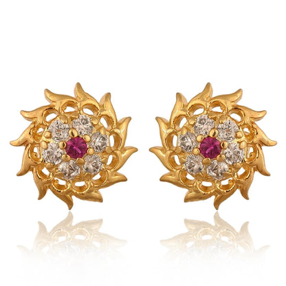 Handmade Gold Studs for Women, Zircon Studded Earring
