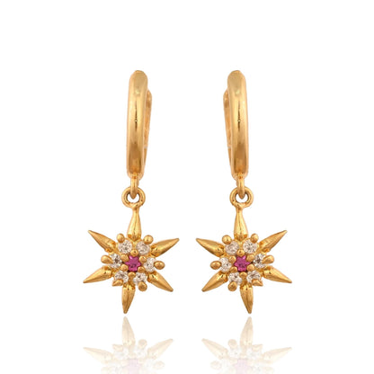 Gold Star Hoop Earring Zircon Celestial Dangle