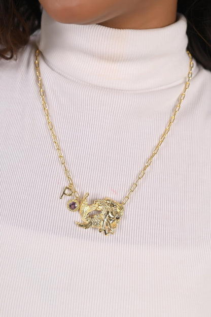 Custom Birthstone Initial Mermaid Necklace: Personalized Gold Plated Brass Jewelry