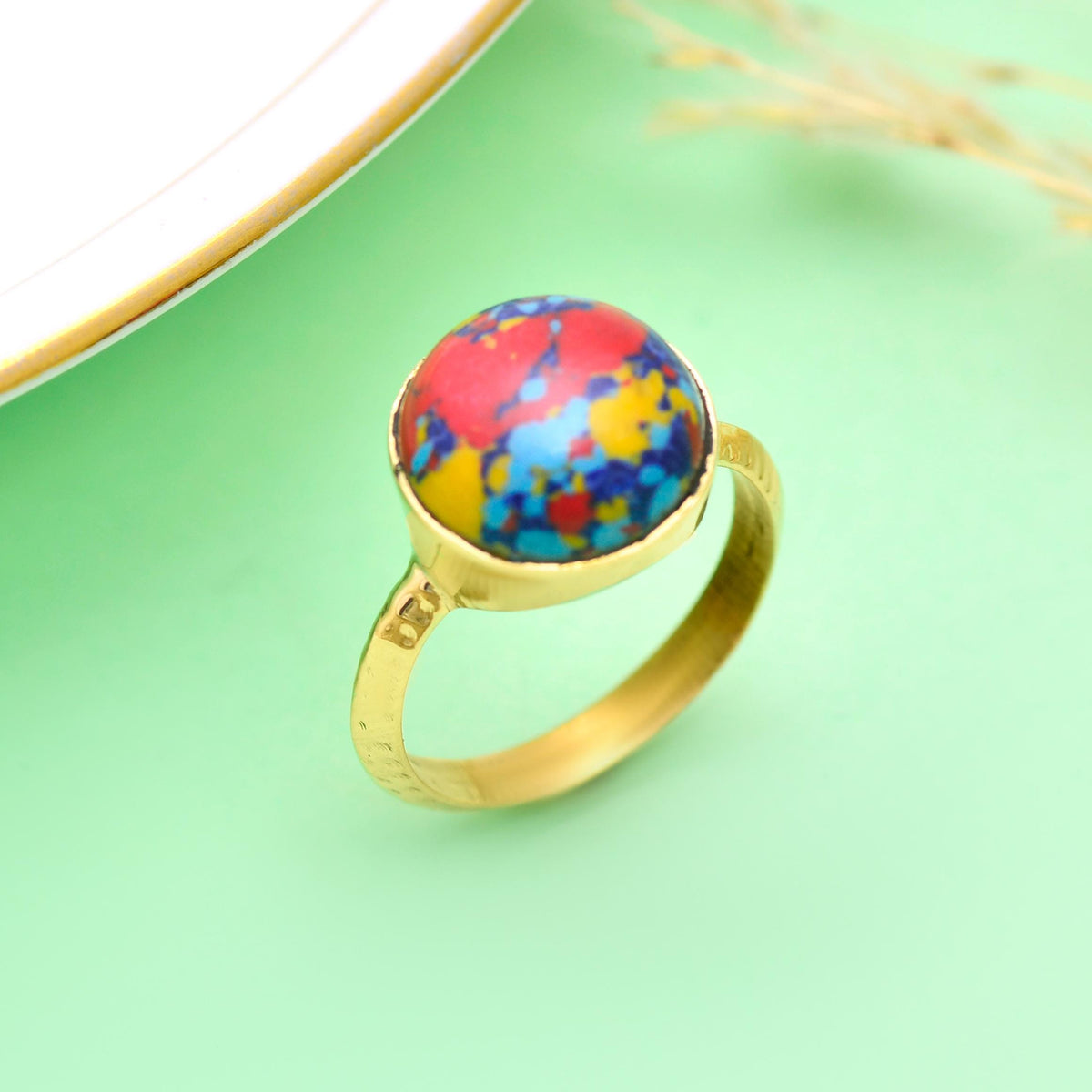 Handmade Colorful Stone Ring, Boho Statement Jewelry