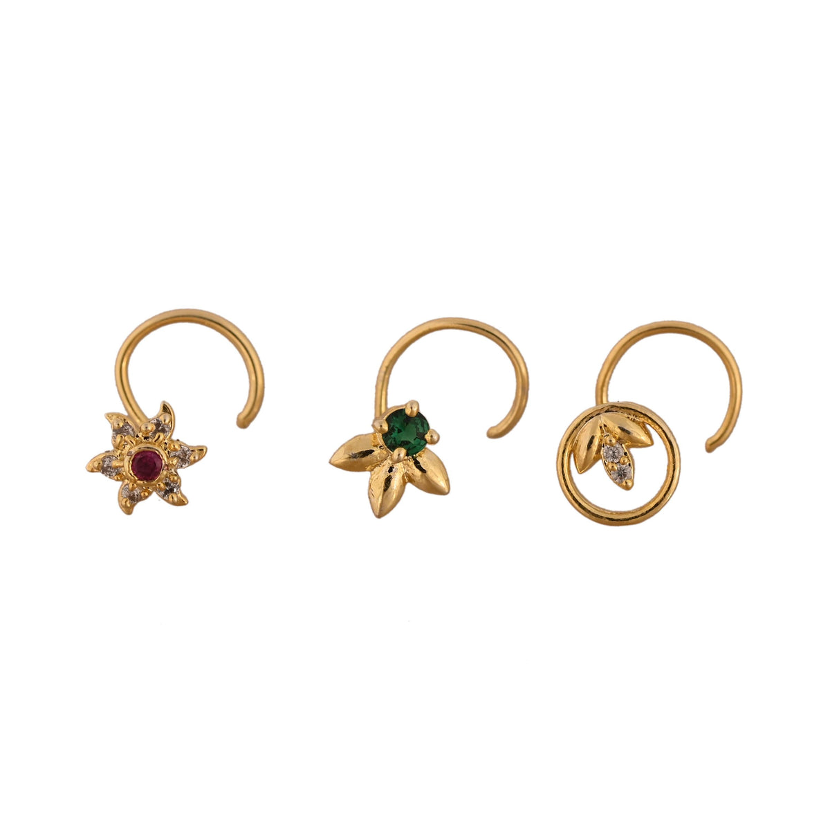 Gold Plated Nose Pin Set for Women / Zircon Studded Nose stud / American Diamond Jewellery