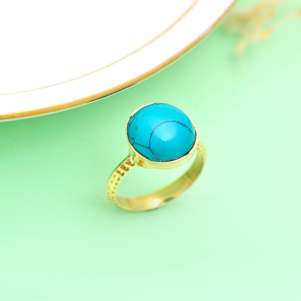 Handmade Turquoise Gemstone Ring | Gold Plated Boho Ring | Dainty Statement Jewelry Gift for Her