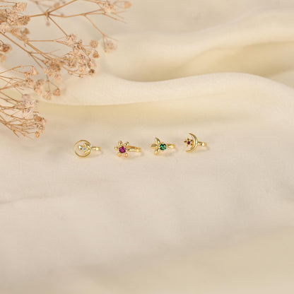 Gold Plated Nose Stud Set: American Diamond, Non-Piercing, Pack of 4