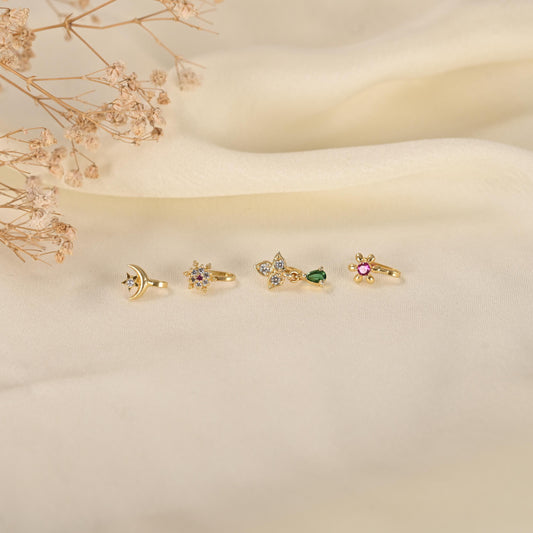 Gold Plated Nose Stud Set: American Diamond, Non-Piercing, Pack of 4
